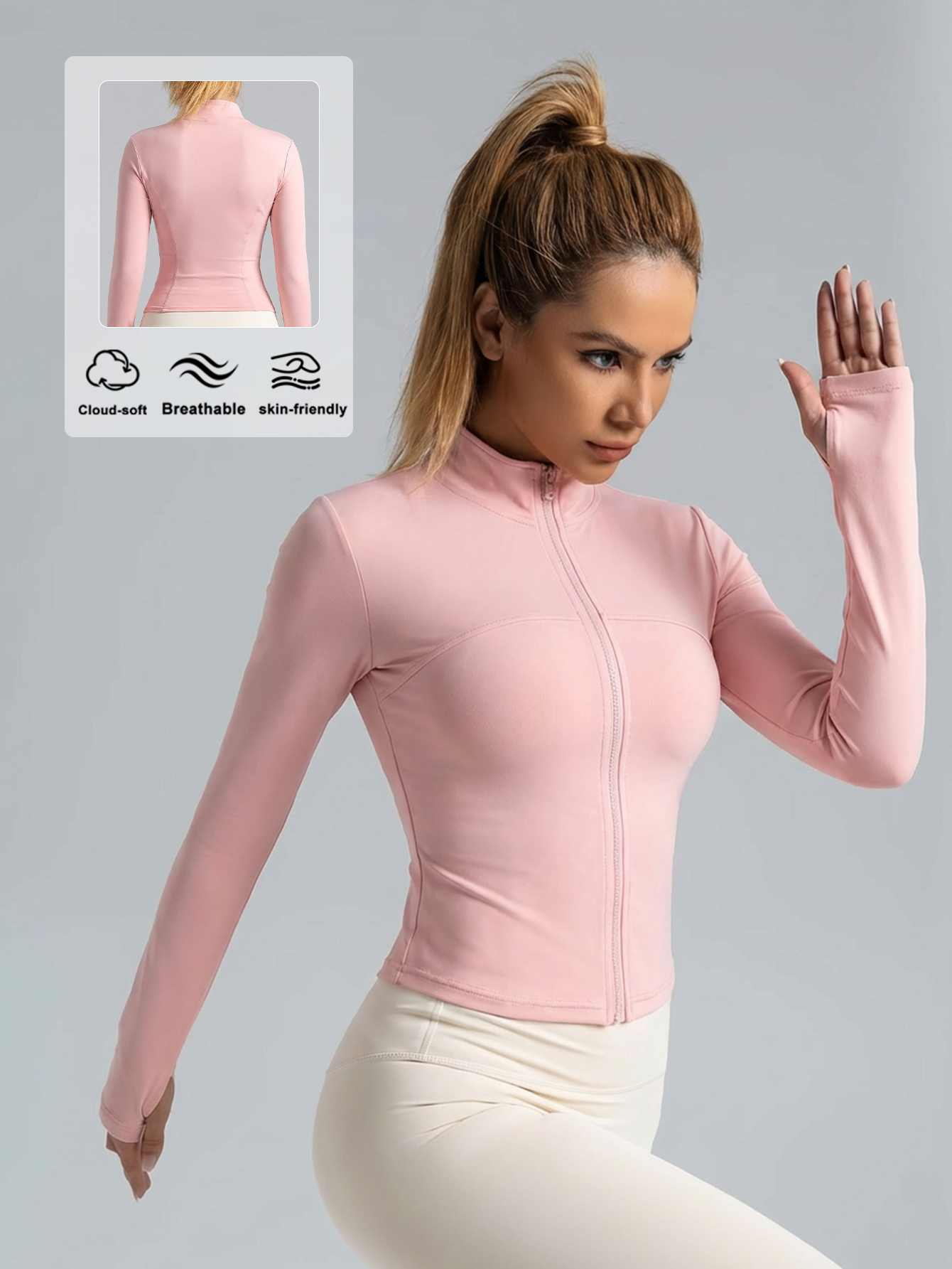 New Women Light pink Yoga Coat - Yoga Fitness Jacket ulasan dan harga