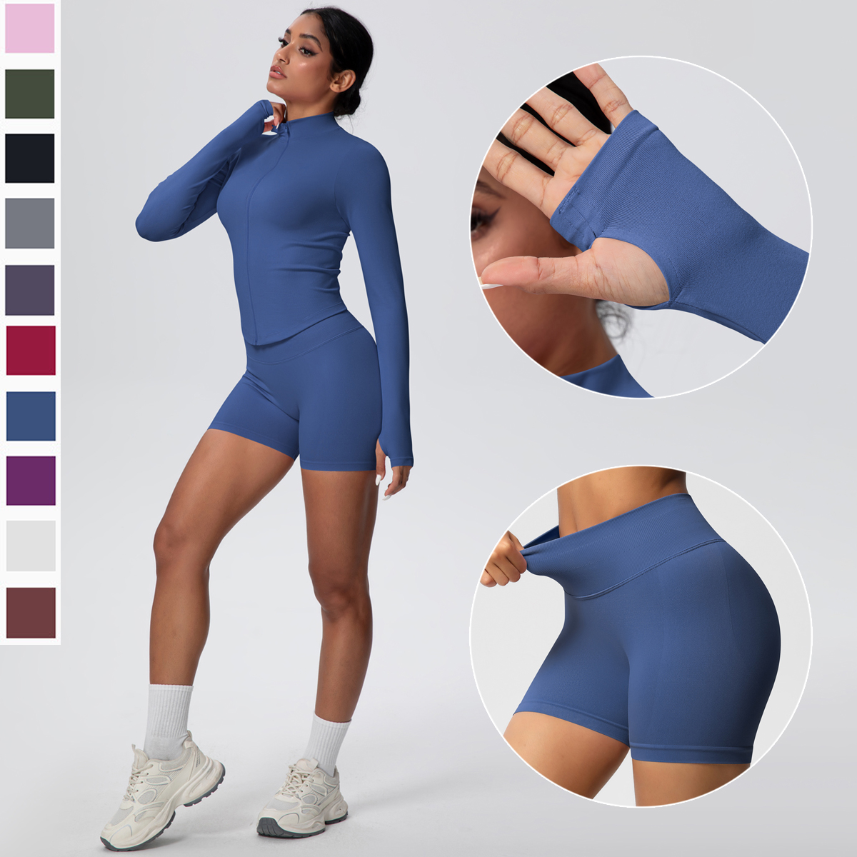2PCS/Set Solid Color Gym Sport - Yoga Fitness Jacket ulasan dan harga