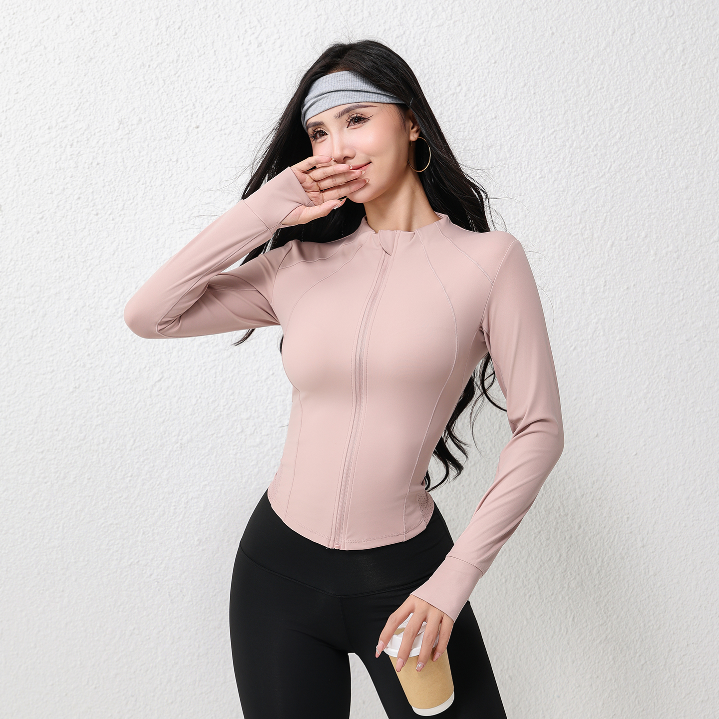 Women Stand Collar Full Zip Sl - Yoga Fitness Jacket ulasan dan harga
